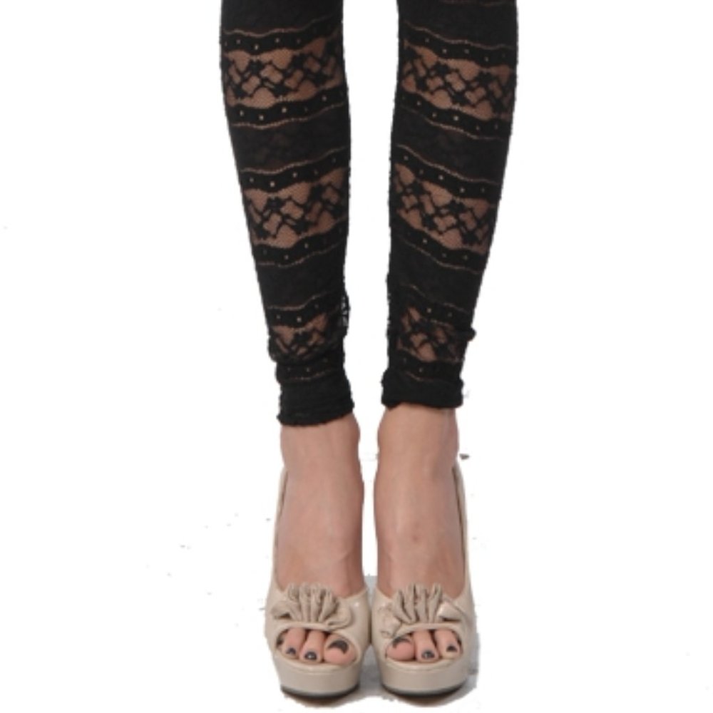 Black Lace Detail Leggings - Picture 3 of 4
